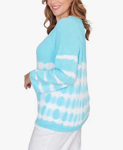 Ruby Rd. Plus Size Tie Dye Cotton Raglan Sweater In Blue