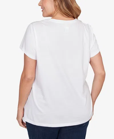 Ruby Rd. Plus Size Embellished Postcard Graphic T-shirt In White