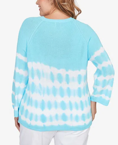 Ruby Rd. Plus Size Tie Dye Cotton Raglan Sweater In Blue