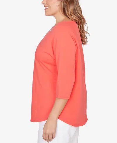 Ruby Rd. Plus Size Grommet Neck Solid Knit Top In Orange