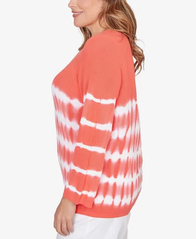 Ruby Rd. Plus Size Tie Dye Cotton Raglan Sweater In Red