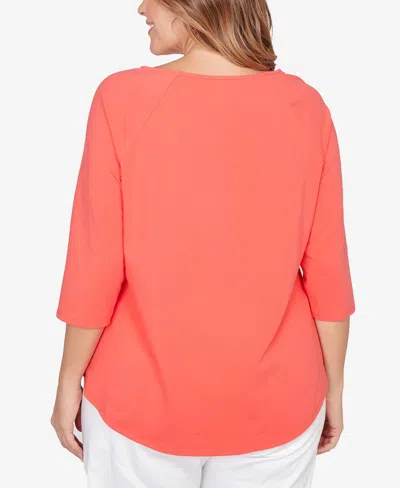 Ruby Rd. Plus Size Grommet Neck Solid Knit Top In Orange