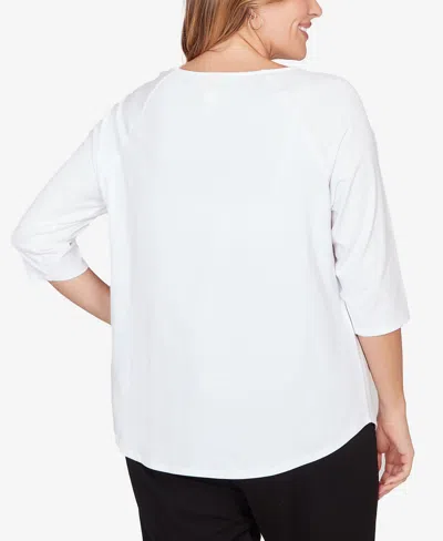 Ruby Rd. Plus Size Grommet Neck Solid Knit Top In White