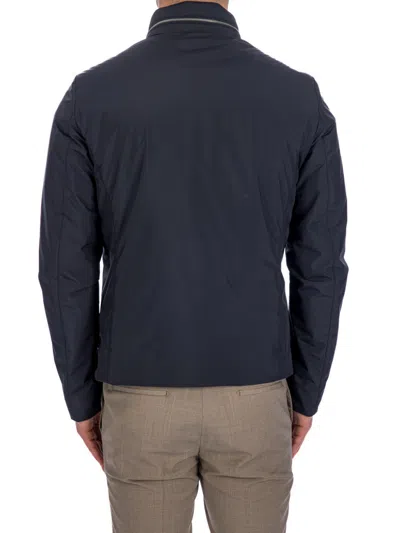 Moorer Navy Blue Solid Mock Collar Jacket In Blue