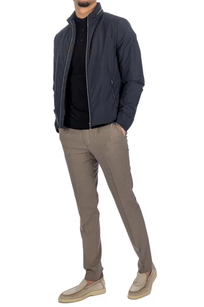 Moorer Navy Blue Solid Mock Collar Jacket In Blue