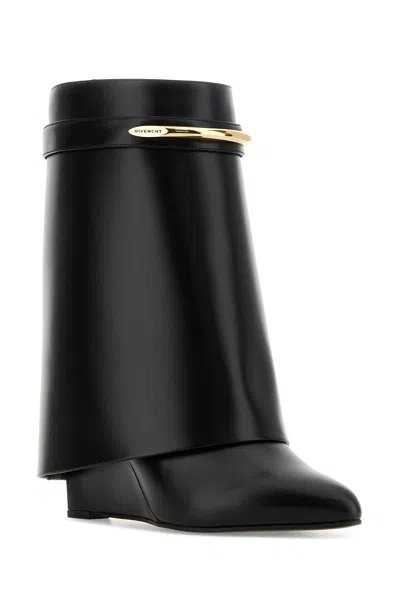 Givenchy Women Black Ankle Boots With Wedge Heels And Logo Plaque On The Side In Leather Woman In Black