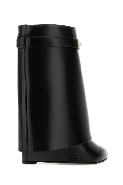 Givenchy Women Black Ankle Boots With Wedge Heels And Logo Plaque On The Side In Leather Woman In Black