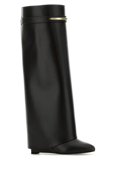 Givenchy Black Sandals With Logo Plaque On The Front And High Wedge Heel In Leather Woman