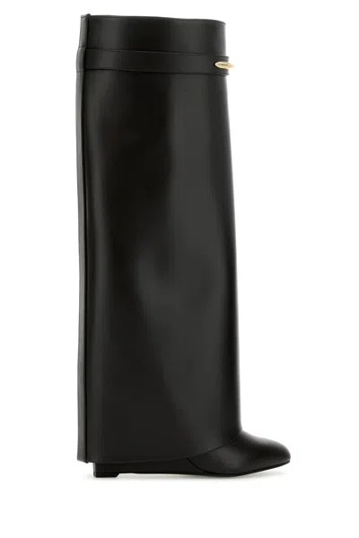 Givenchy Black Sandals With Logo Plaque On The Front And High Wedge Heel In Leather Woman