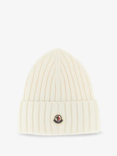 Moncler Ribbed Beanie With Embroidered Logo Detail In Gray