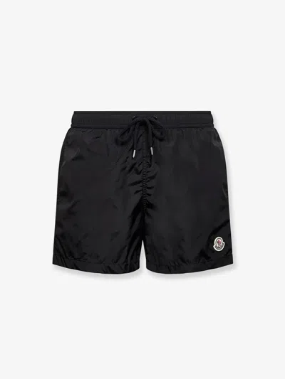 Moncler Logo Patch Detail Elastic Waist Swim Shorts In Black
