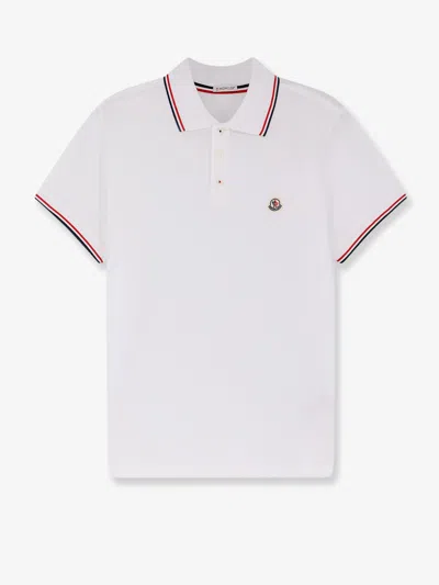 Moncler Cotton Piquet Polo Shirt With Tricolor Trim In White