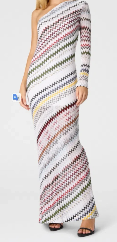 Missoni Asymmetric One Sleeve Long Viscose Dress In Multi
