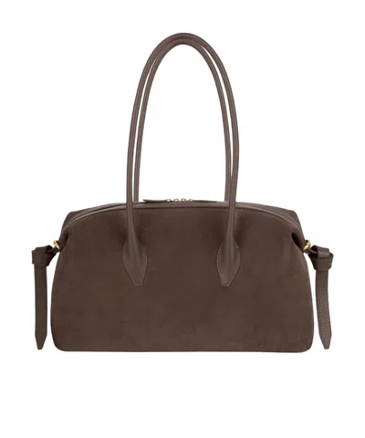 Yuzefi Rectangular Suede Shoulder Bag With Detachable Strap In Brown