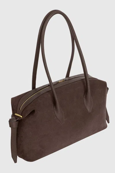 Yuzefi Rectangular Suede Shoulder Bag With Detachable Strap In Brown
