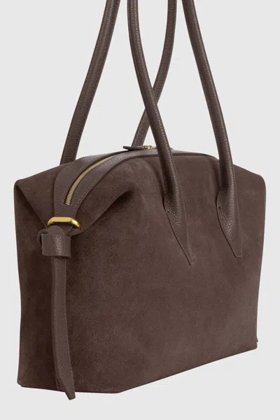 Yuzefi Rectangular Suede Shoulder Bag With Detachable Strap In Brown