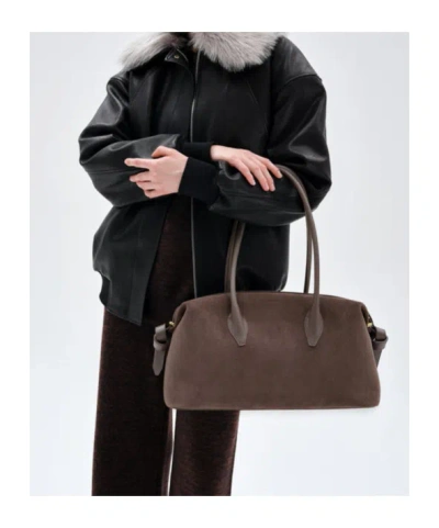 Yuzefi Rectangular Suede Shoulder Bag With Detachable Strap In Brown