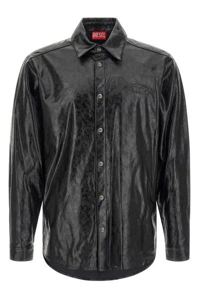 Diesel Textured Shirt With Branded Buttons In Black