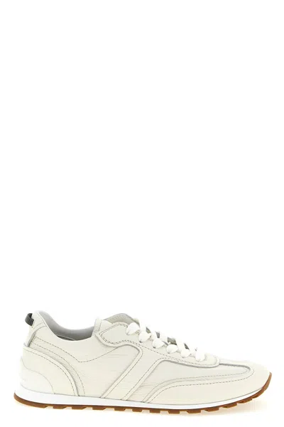 Brunello Cucinelli Grained Soft Leather Runners With Shiny Loops Shoes In White