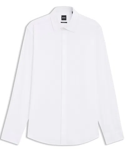 Hugo Boss Slim-fit Shirt In Italian-made Performance-stretch Jersey In White