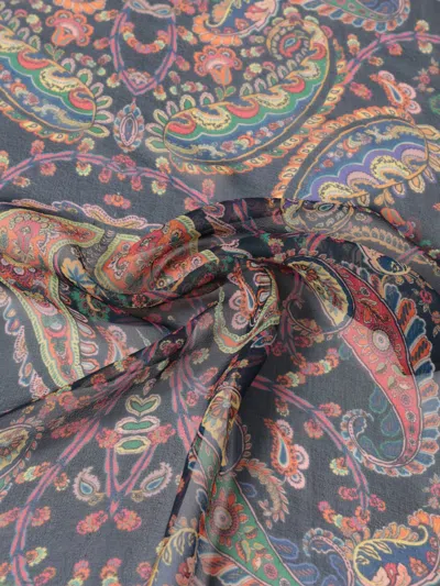 Etro Blue Cashmere Blend Paisley-pattern Scarf In Blue