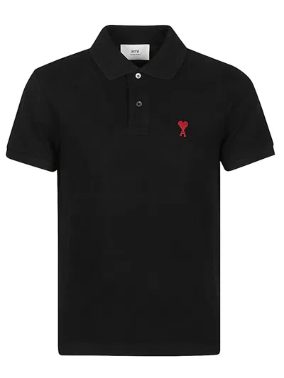 Ami Alexandre Mattiussi Ami Paris Men Black Polo Shirt With Adc Embroidery At The Front In Cotton Man In Black