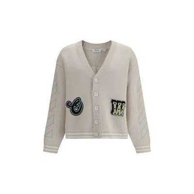 Off-white Star Logo Diagonal Varsity Knit Cardigan In Gray
