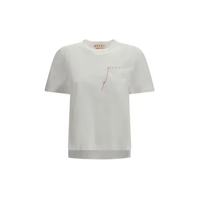 Marni Cotton T-shirt With Embroidered Logo Clothing In White