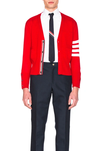 Shop Thom Browne Classic Cashmere Cardigan In Red