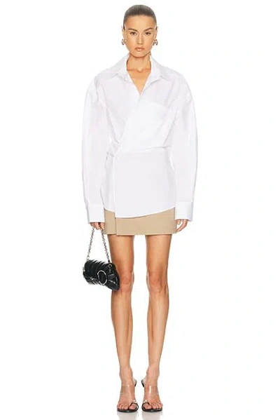 Alexander Wang Pre-styled Mini Wrap Dress In Twill In White