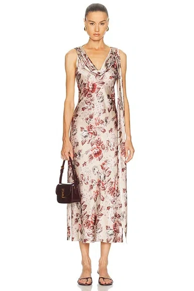 Acne Studios Womens Multi Beige Dotti Floral-print Satin Midi Dress In Pink