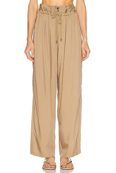 Isabel Marant Inaya High Waist Gathered Straight Leg Pants In Brown