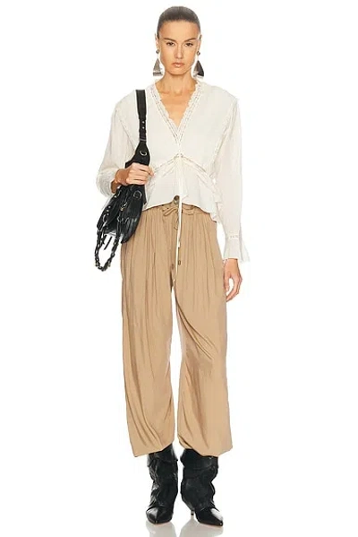 Isabel Marant Inaya High Waist Gathered Straight Leg Pants In Brown