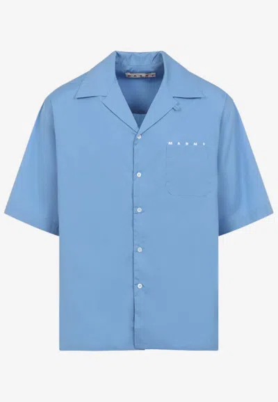 Marni Short-sleeved Shirt With Embroidered-logo In Blue