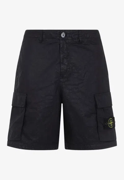 Stone Island Old Effect Cotton Cargo Bermuda Shorts Clothing In Black