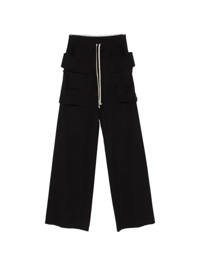 Rick Owens Drkshdw Creatch Wide-leg Cotton-blend Canvas Drawstring Cargo Trousers In Black