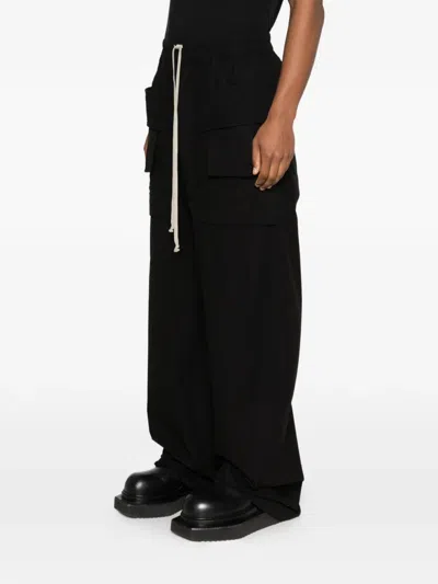 Rick Owens Drkshdw Creatch Wide-leg Cotton-blend Canvas Drawstring Cargo Trousers In Black