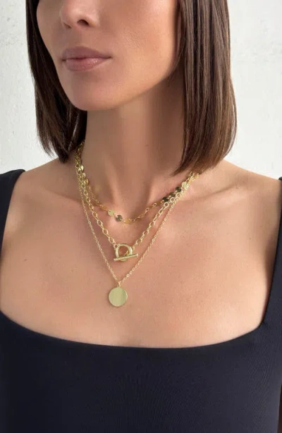 Adornia 14k Gold Plated 3-layer Toggle And Confetti Necklace In Gold