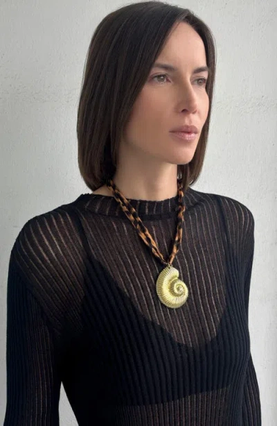 Adornia Plated Shell On Leopard Print Adjustable Necklace In Brown