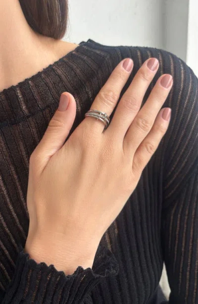 Adornia Silver Plated Cz Connected 3-piece Stack Ring In Metallic