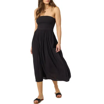 O'neill Piper Smocked Strapless Midi Dress In Black