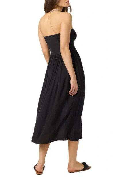 O'neill Piper Smocked Strapless Midi Dress In Black