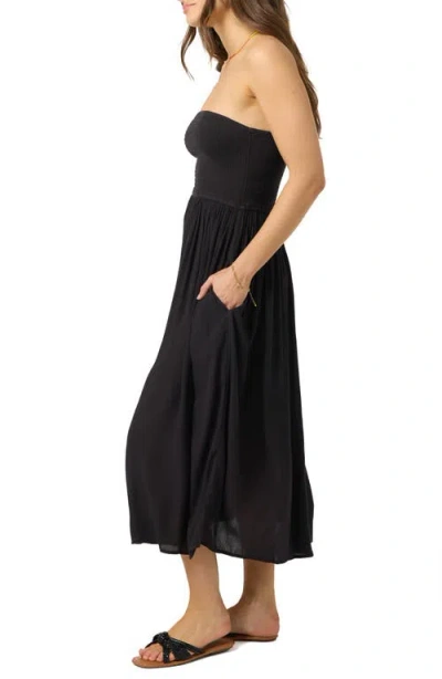O'neill Piper Smocked Strapless Midi Dress In Black