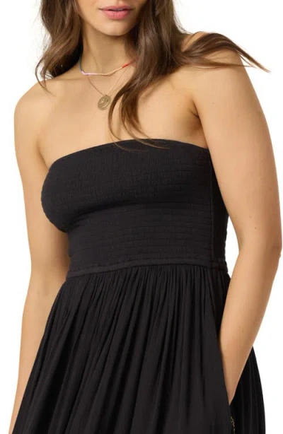 O'neill Piper Smocked Strapless Midi Dress In Black