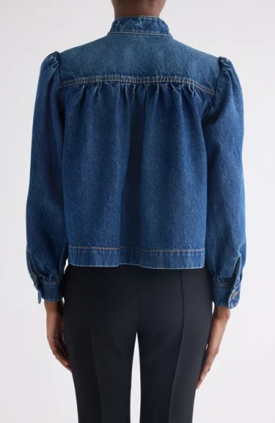 Chloé Blue Jacket With High Neck And Chain Detail On The Front In Denim Woman