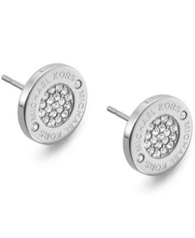 Shop Michael Kors Crystal Pave Logo Stud Earrings In Silver-tone