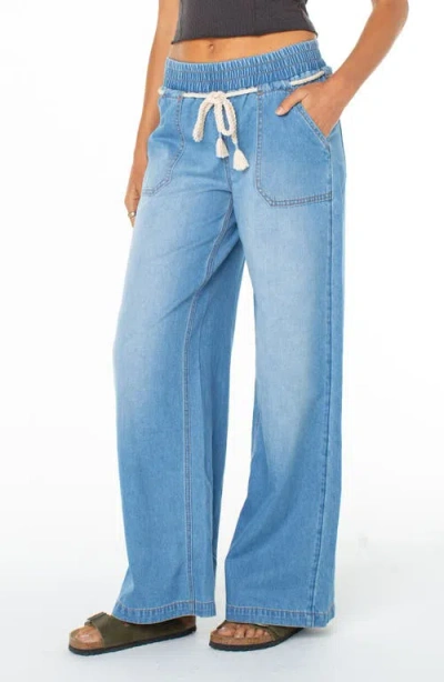 Roxy Paddle On Drawstring Denim Pants In Blue