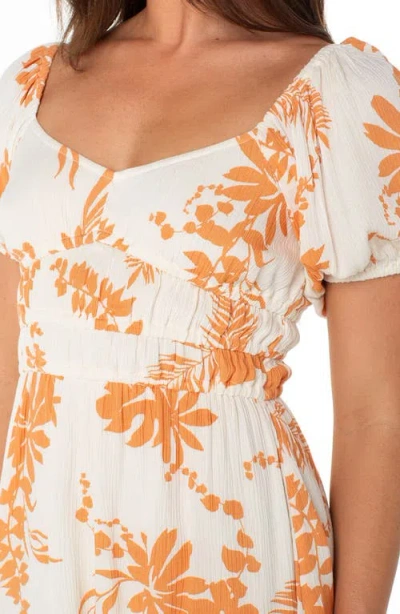 Roxy Camellia Floral Crinkled Gauze Minidress In Orange