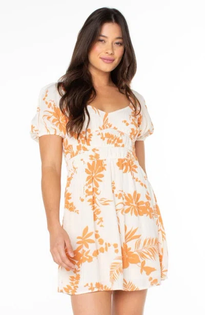 Roxy Camellia Floral Crinkled Gauze Minidress In Orange