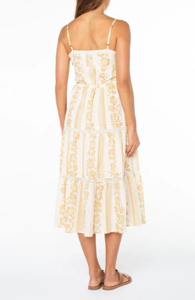 Roxy Azalea Floral Tiered Cotton Midi Dress In Yellow
